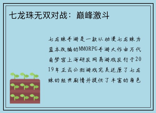 七龙珠无双对战：巅峰激斗
